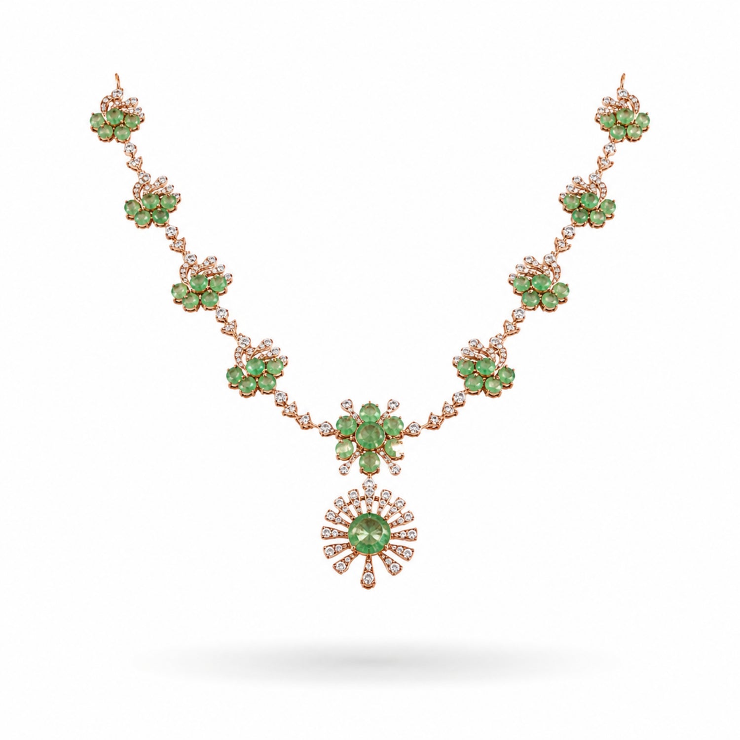 Vrindavan Emerald Bloom Diamond-Finish 925 Silver Choker