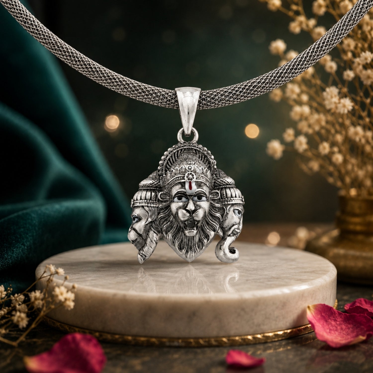 Lord Narasimha, Hanuman & Ganesha 925 Sterling Silver Face Pendant