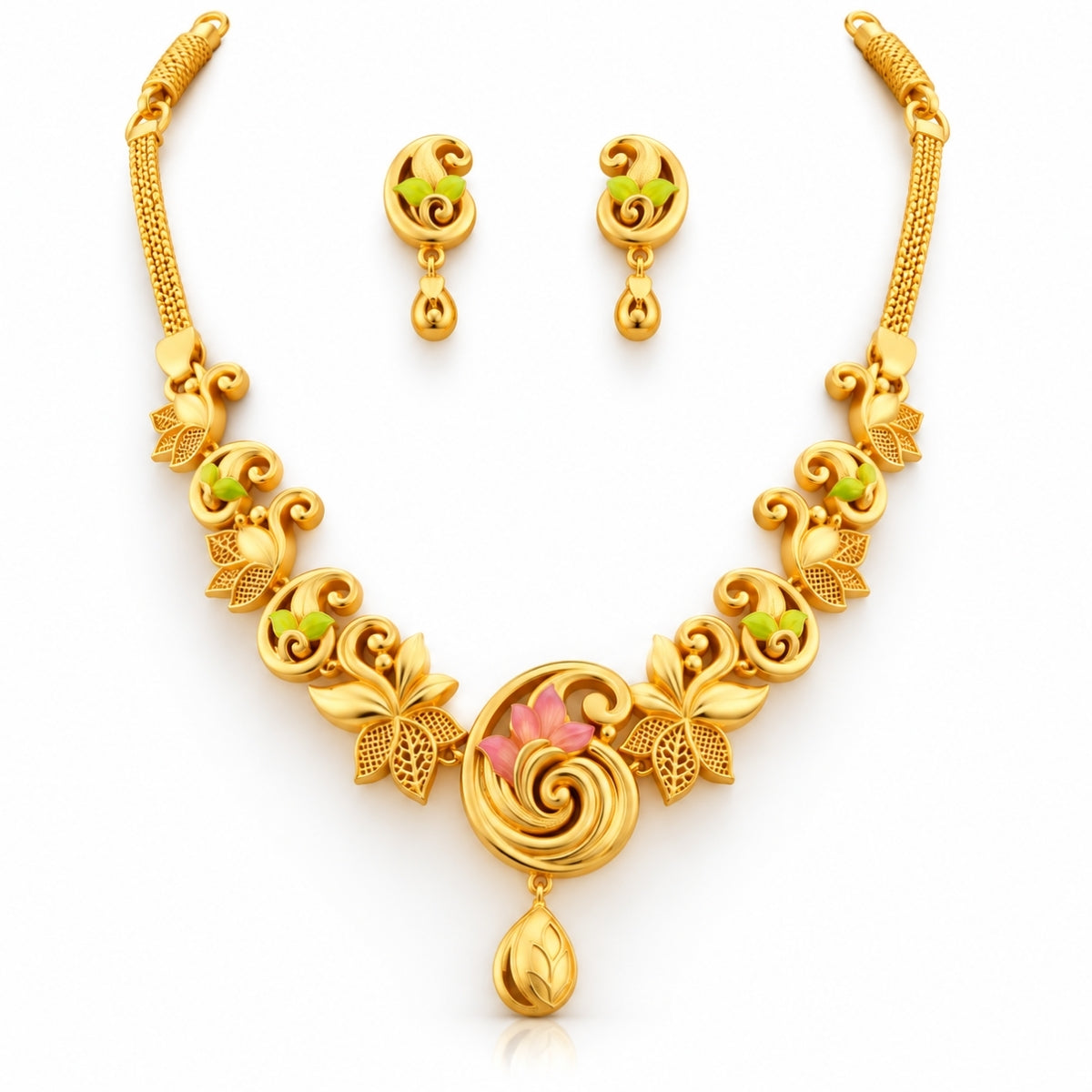 The Regal Mayura Swirl 925 Silver Gold-Plated Necklace Set