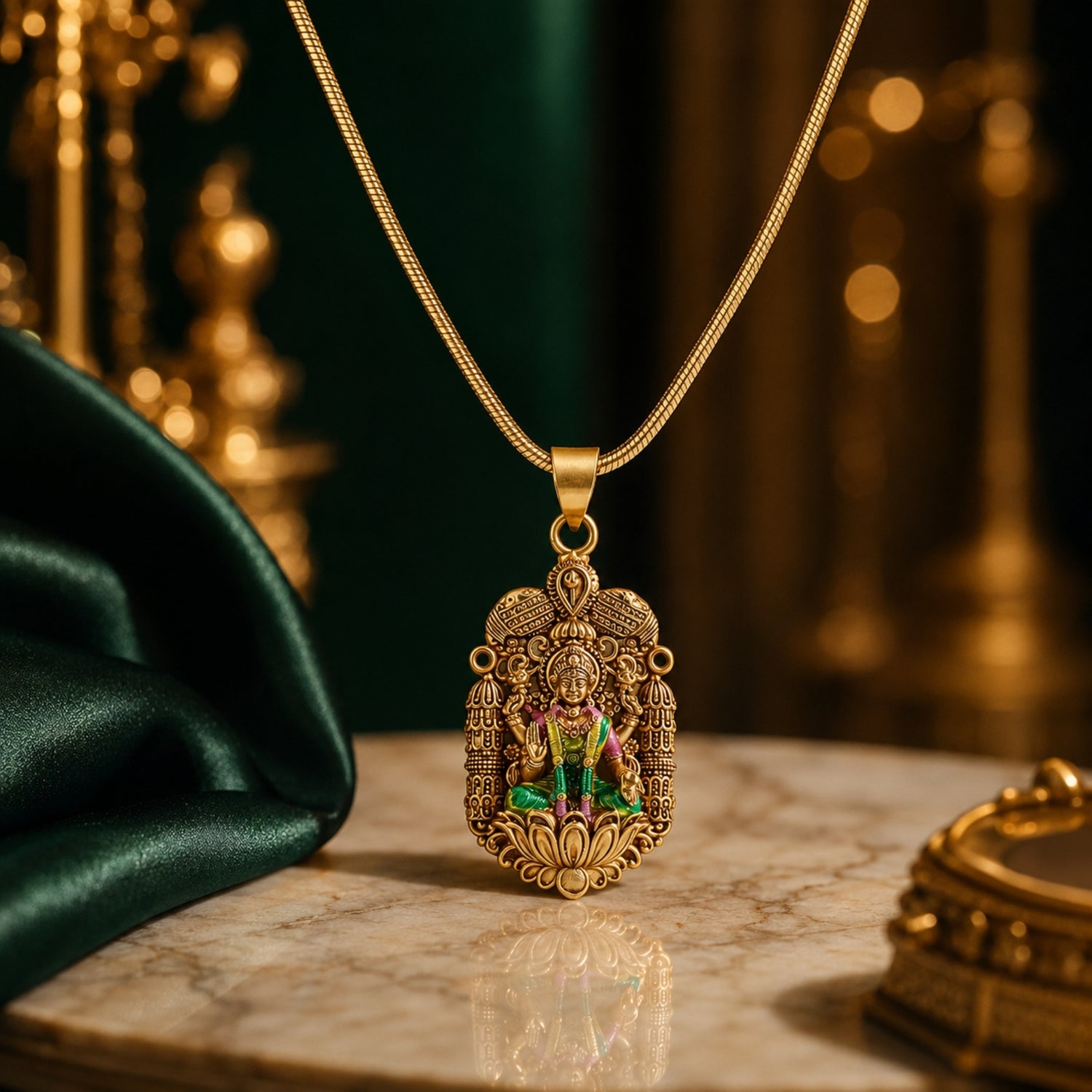 Divine Gold Plated 925 Silver Goddess Lakshmi Antique Pendant