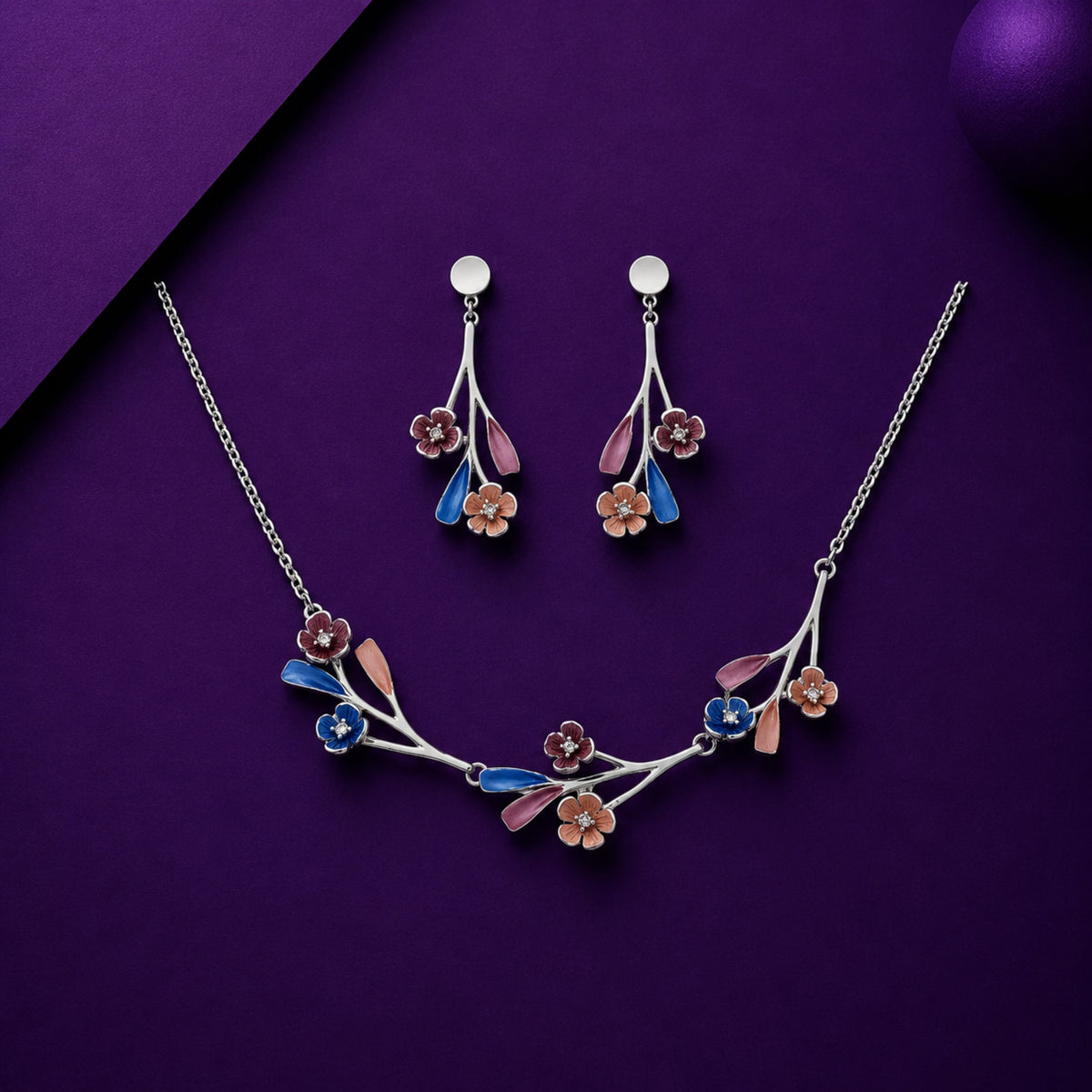 The Enchanted Willow Floral Branch 925 Silver Necklace Set