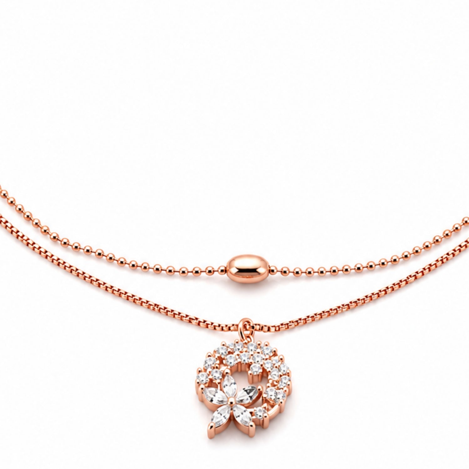 Rose Gold Radiance Layered Floral Anklet in 925 Silver