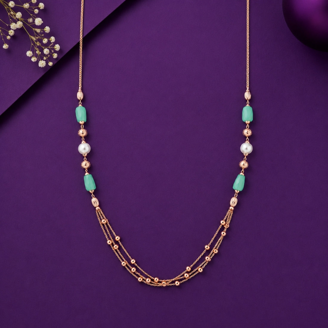 Mint Sorbet Layered Pearl Station Chain