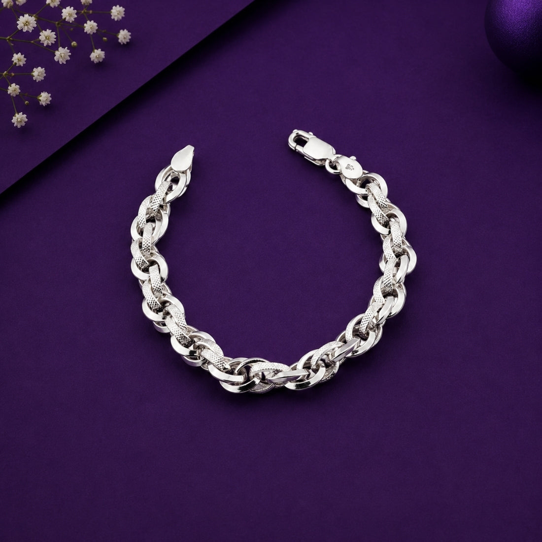 Twisted Rope 925 Sterling Silver Textured Link Kids Bracelet