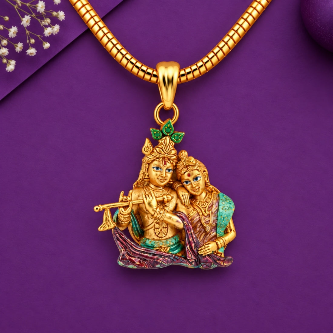 The Radha Krishna Rasika 925 Silver Gold Plated Pendant