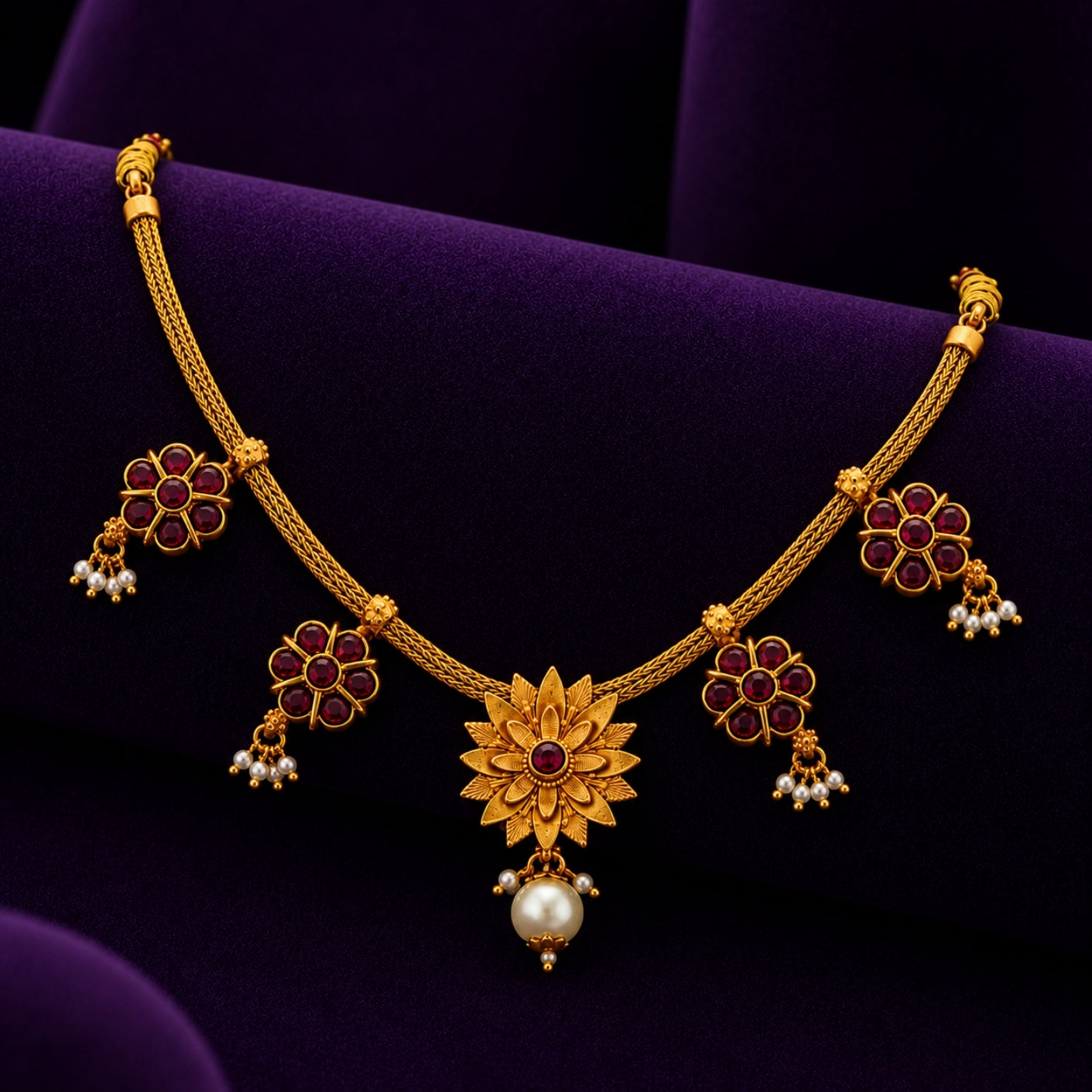Lotus Bloom Antique 925 Silver Gold plated Kemp Choker
