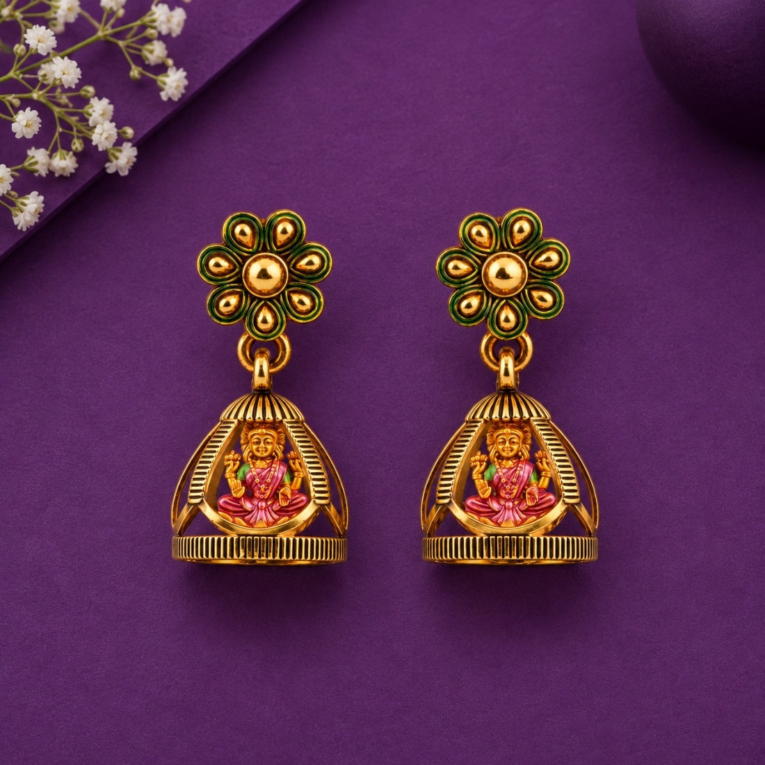 The Royal Lakshmi Blossom Antique Temple 925 Silver Jhumkas