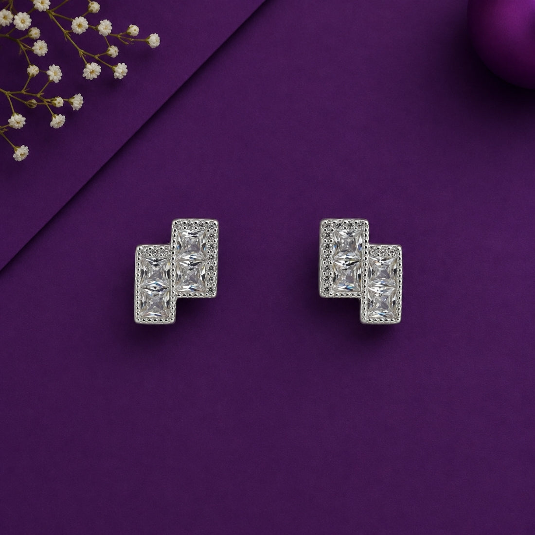 Sterling Silver Staggered Geometric Bar Stud Earrings