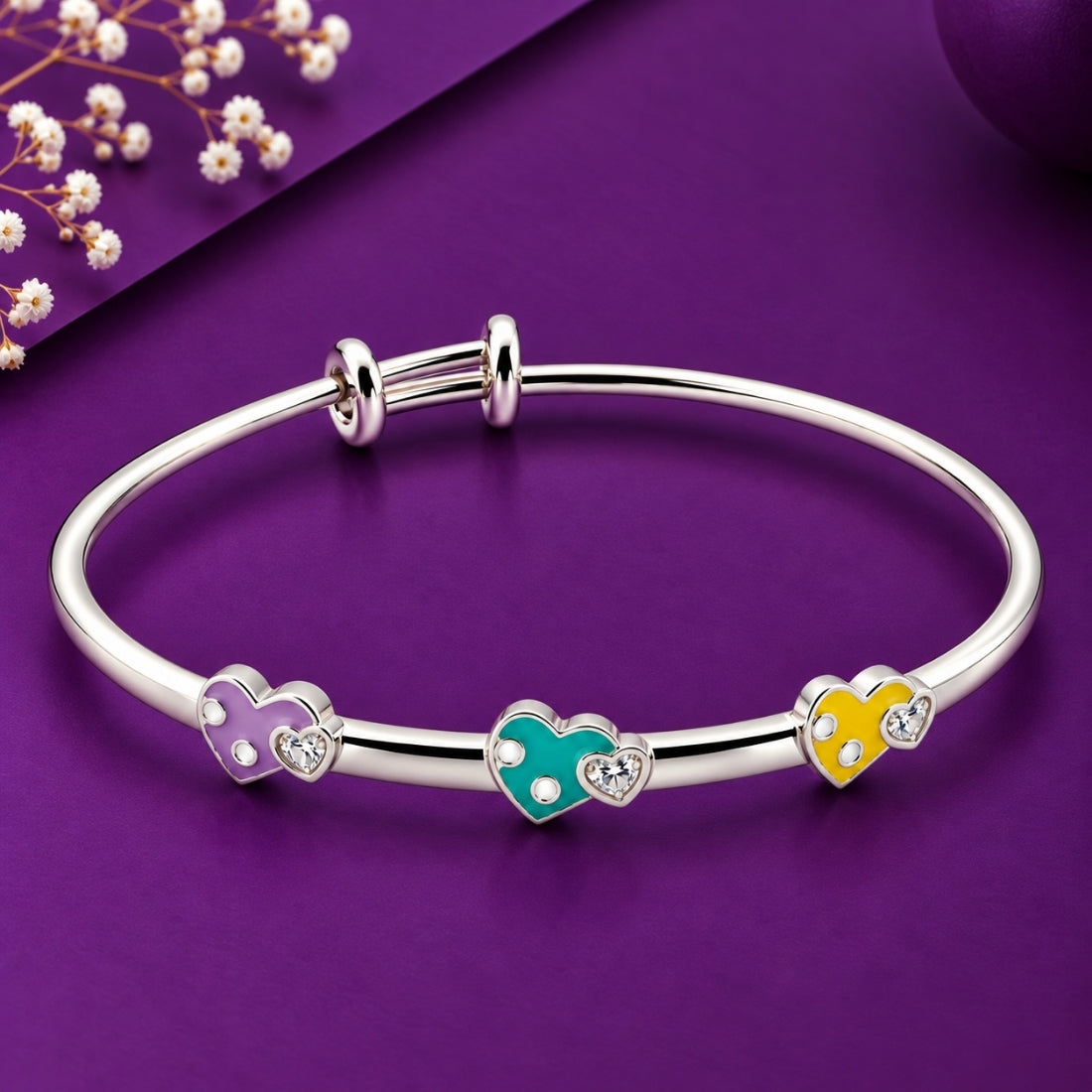 The Triple Heart enamel 925 silver kids kada set