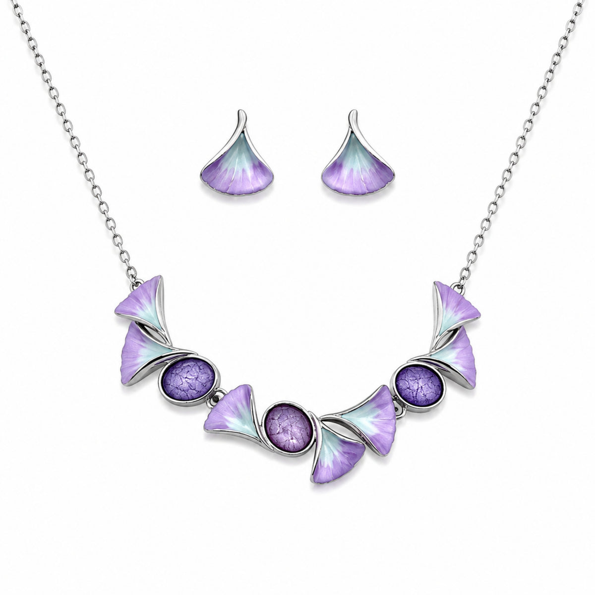 The Lavender Breeze Ginkgo Leaf 925 Silver Necklace Set
