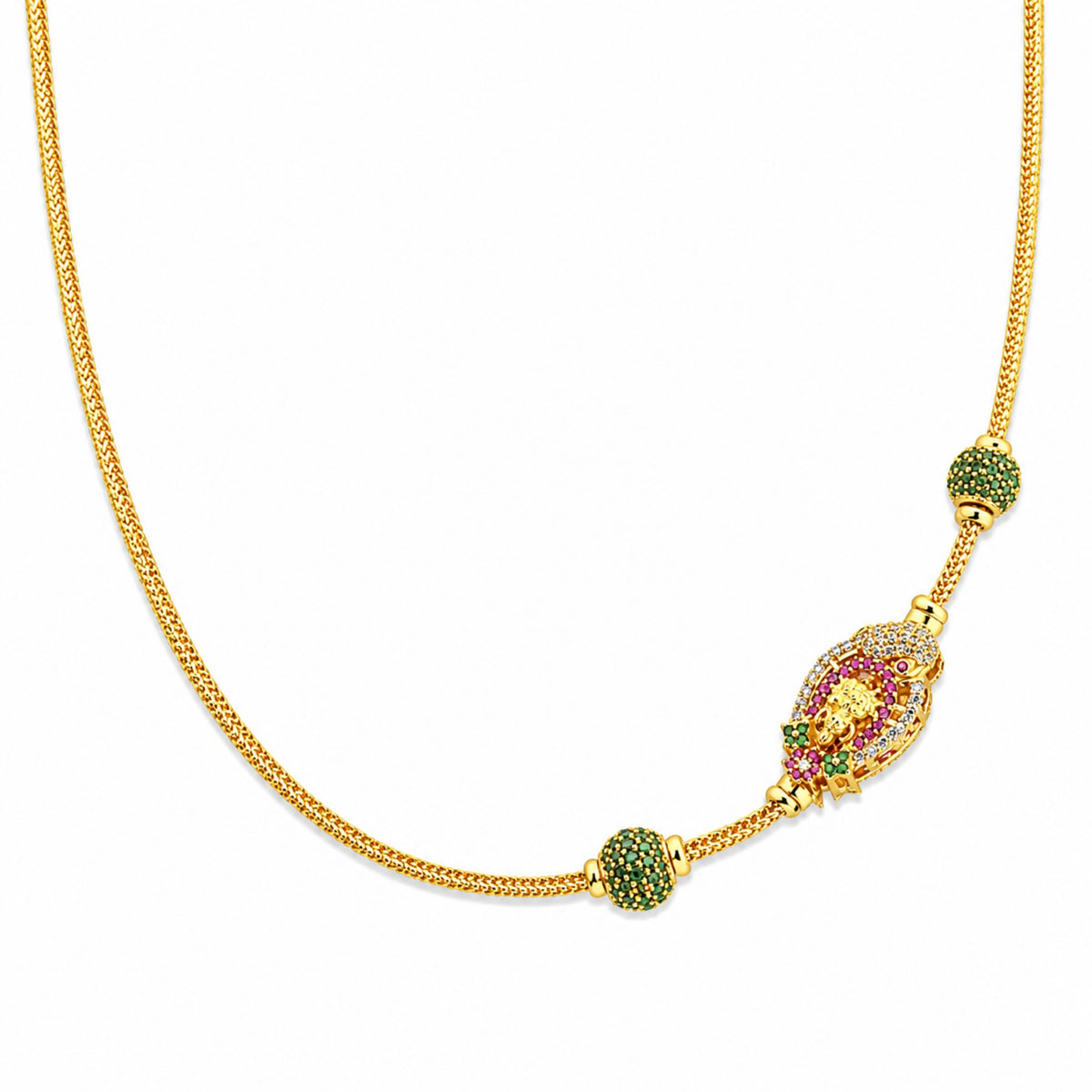 The Vinayagar Kemp & Emerald 925 Sterling Silver Mugappu Chain