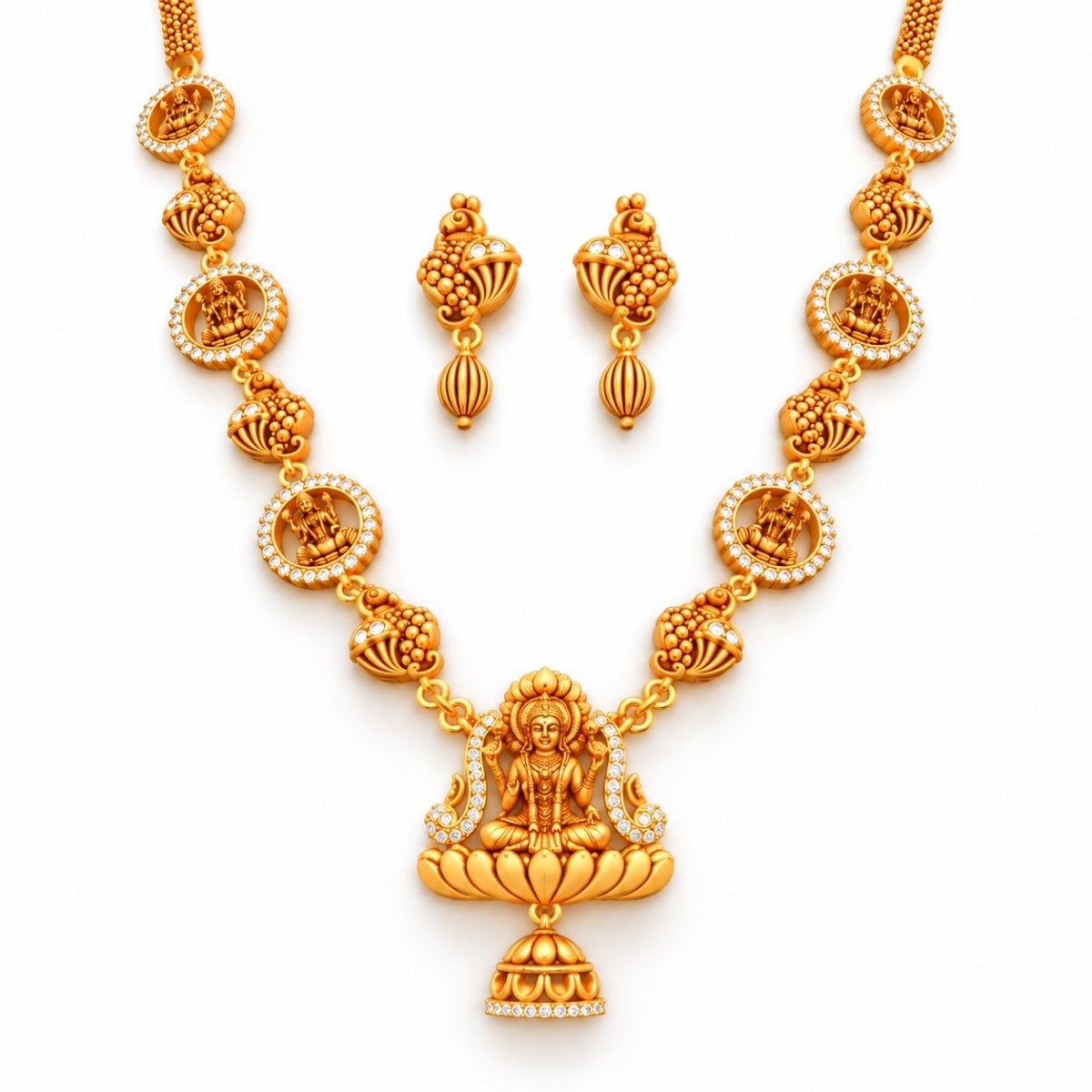 Divine Lakshmi Temple Heritage 925 Silver Necklace Set