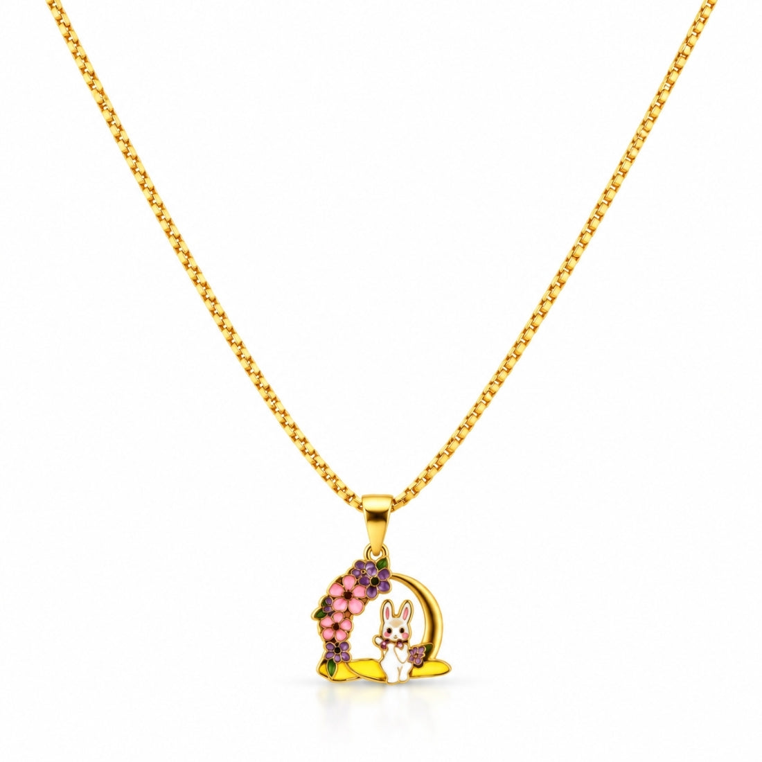 Midnight Blossom Bunny Pendant Chain