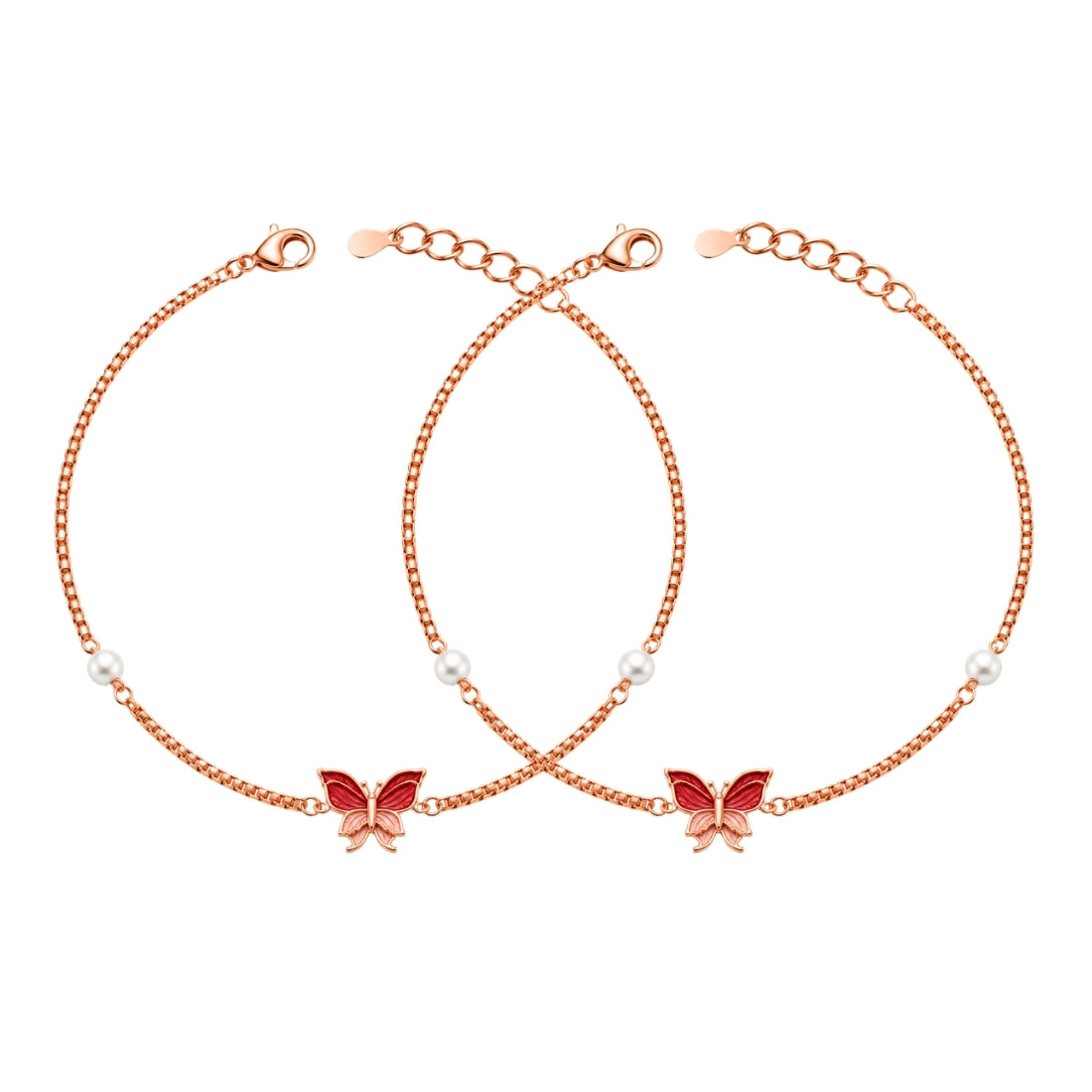 The Ruby Red Meadow Rose Gold Silver Anklet Pair