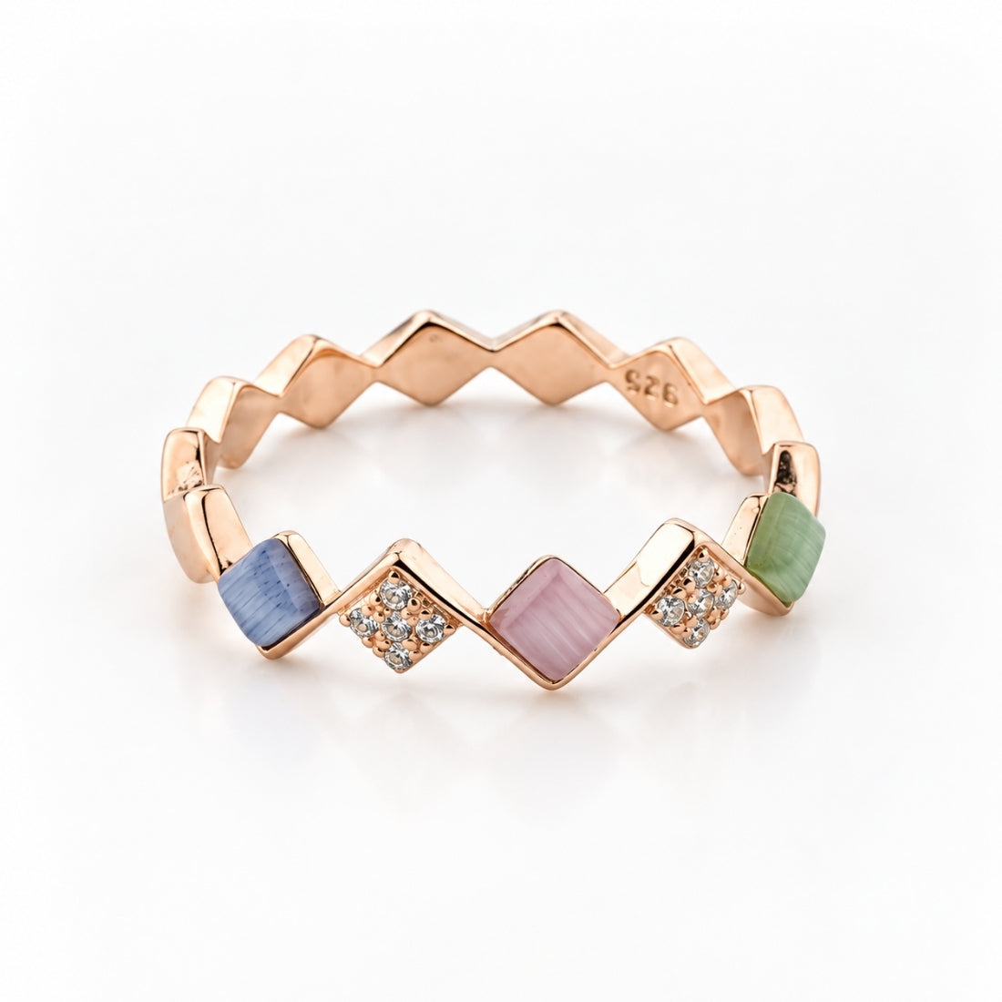 Dainty Chevron Mosaic 925 Silver Ring