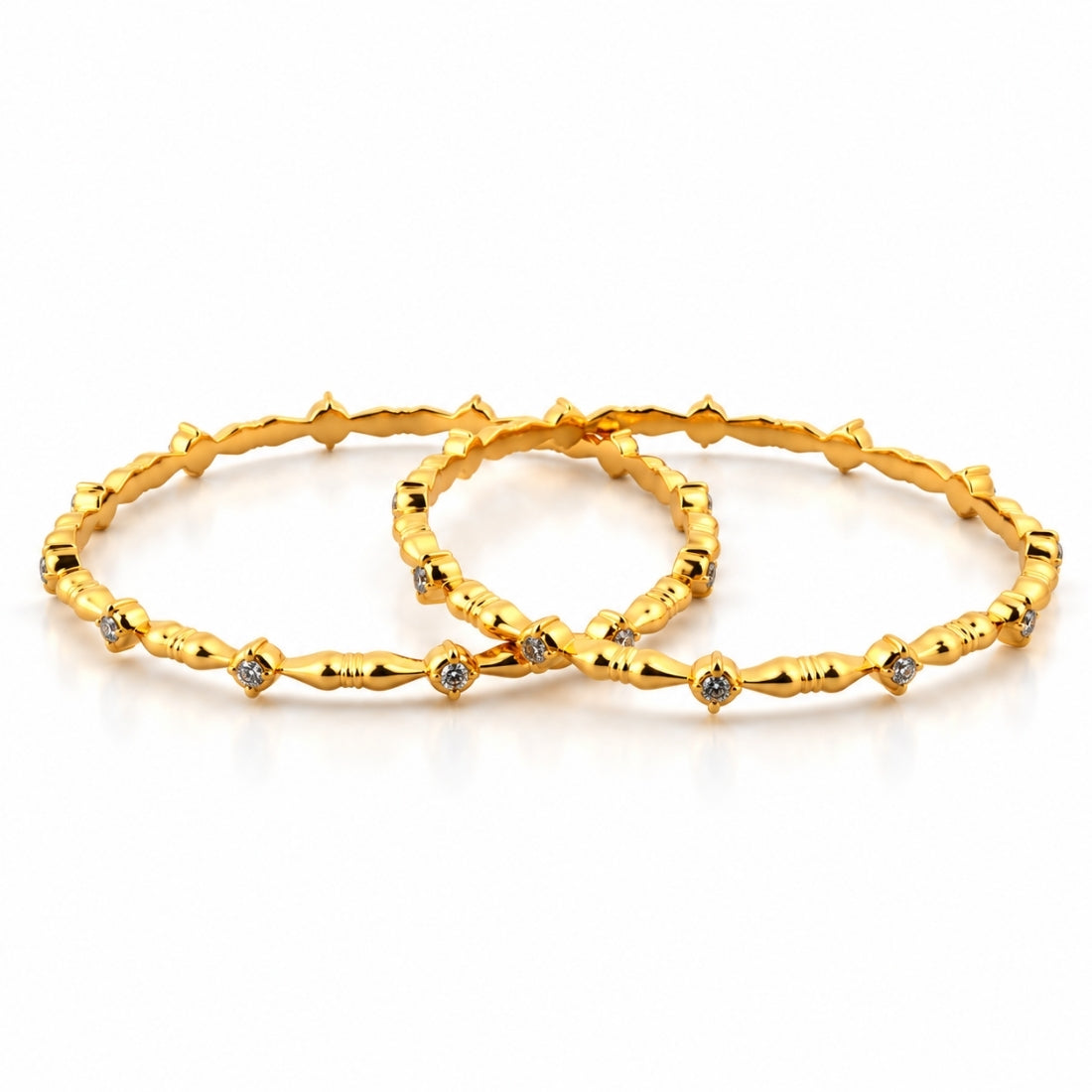 The Regal Bar & Crest Solitaire Bangles (Set of 2 in 925 Sterling Silver with Premium 24K Gold Polish)