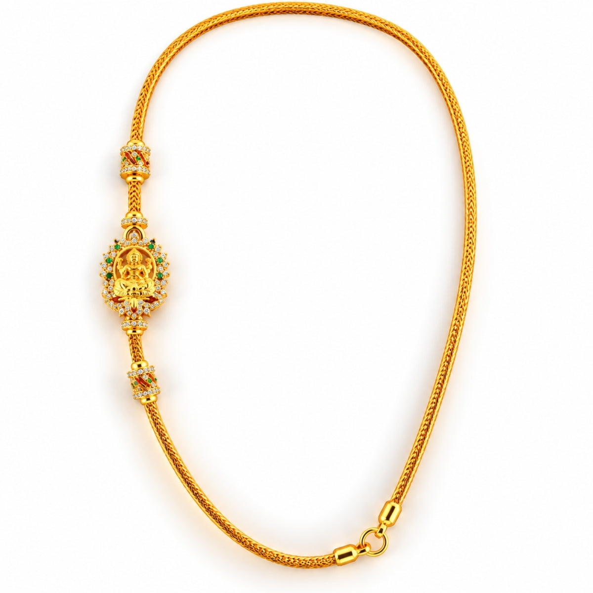 Goddess Lakshmi Navaratna-Inspired 925 Sterling Silver Gold Plated Thali Chain