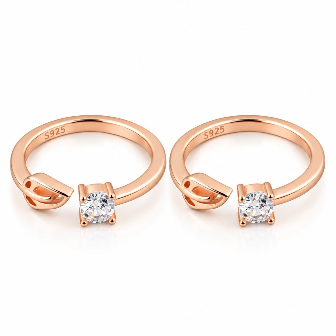The Laurel Solitaire Bypass Rose Gold Toe Rings (Pair)