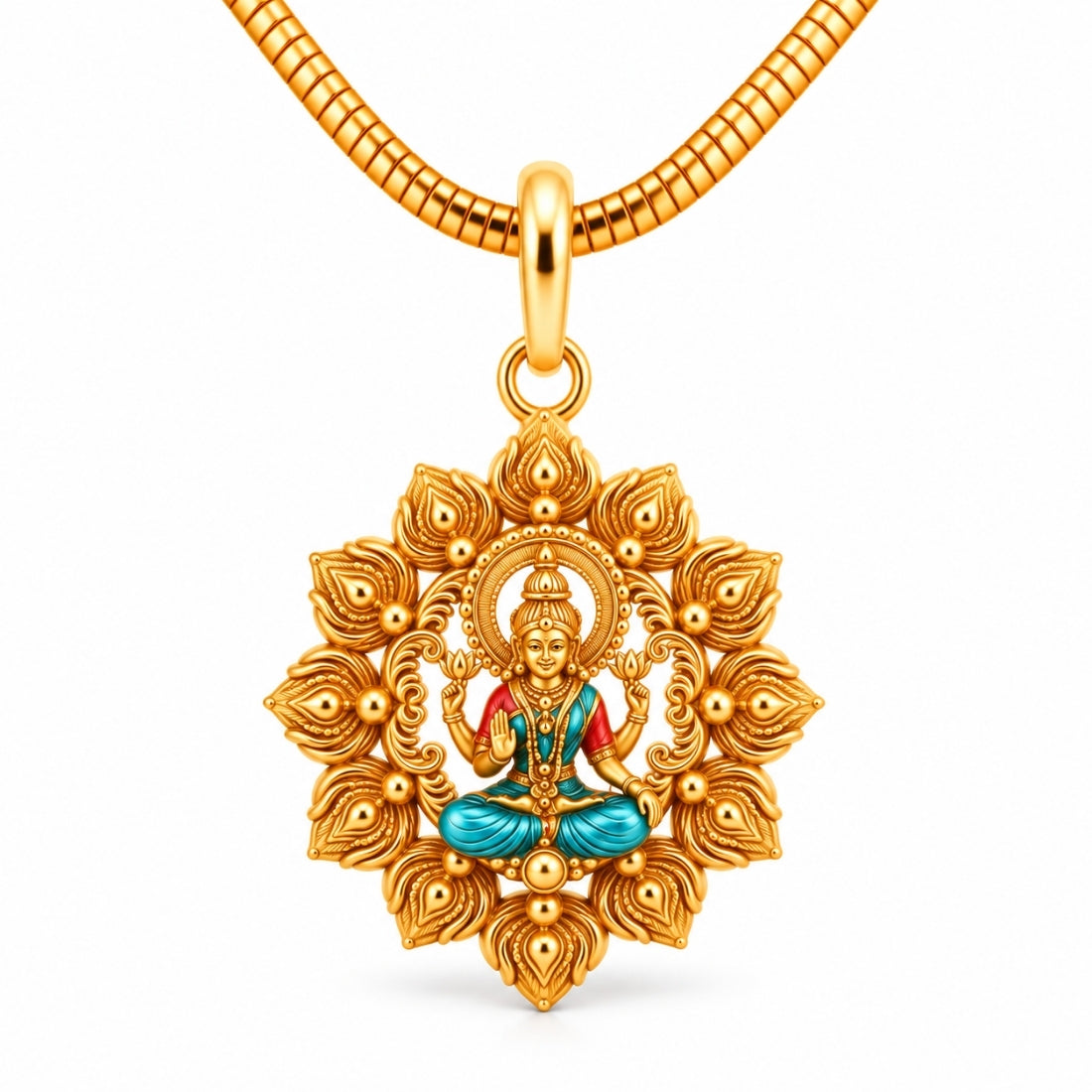 The Lakshmi Kamal-Mala 925 Silver Gold Plated Medallion Pendant