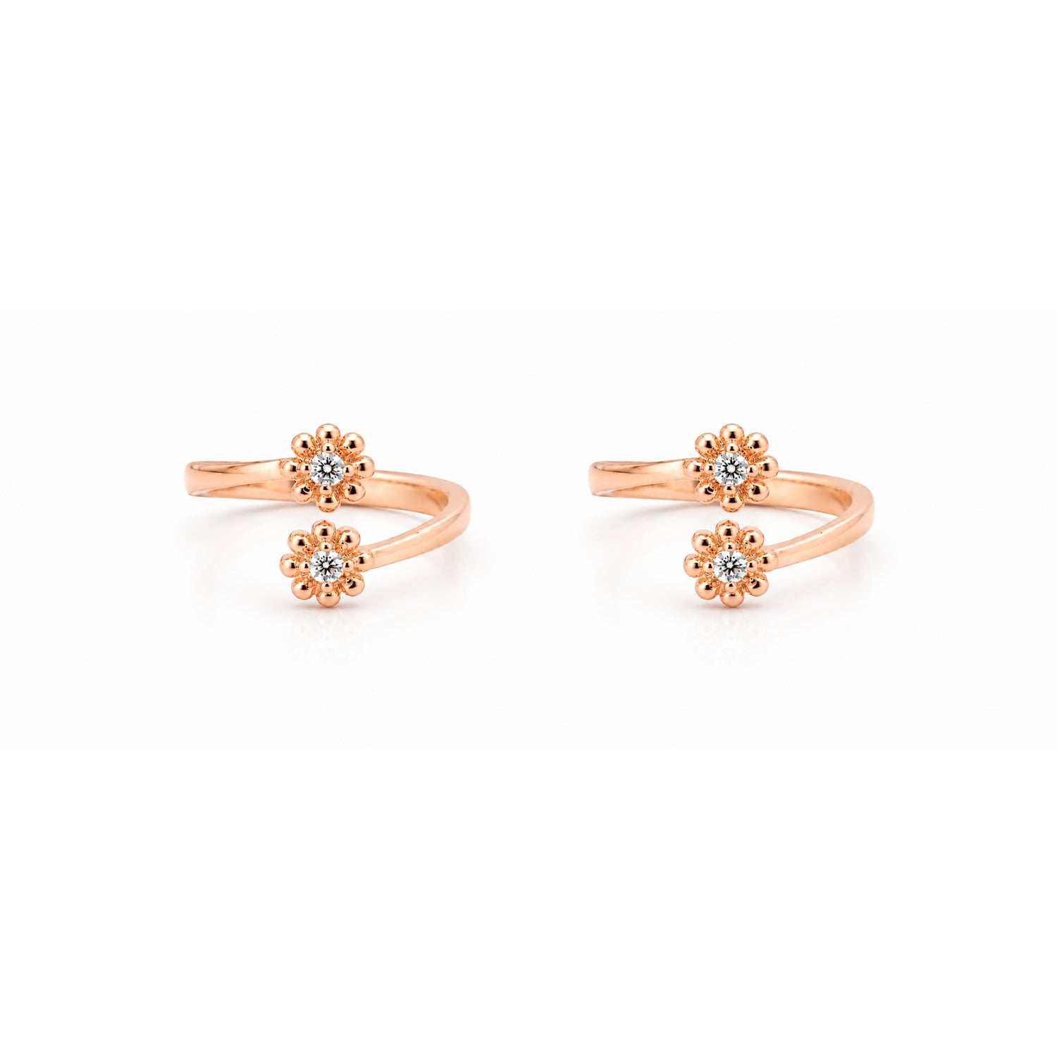 Blossoming Twin Flora Bypass Rose Gold Adjustable Toe Rings