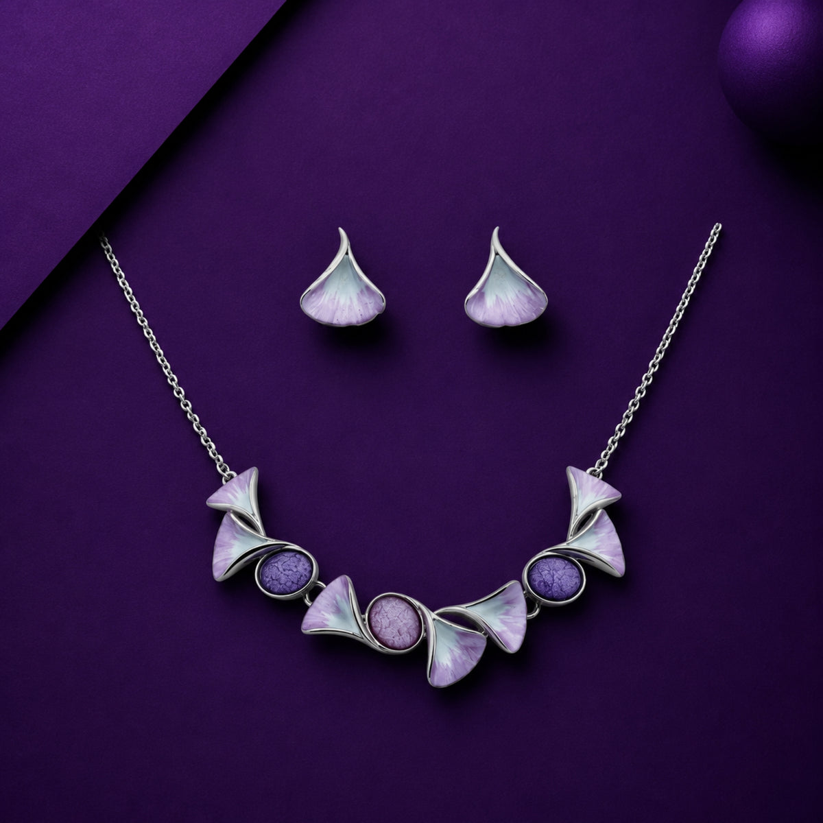 The Lavender Breeze Ginkgo Leaf 925 Silver Necklace Set