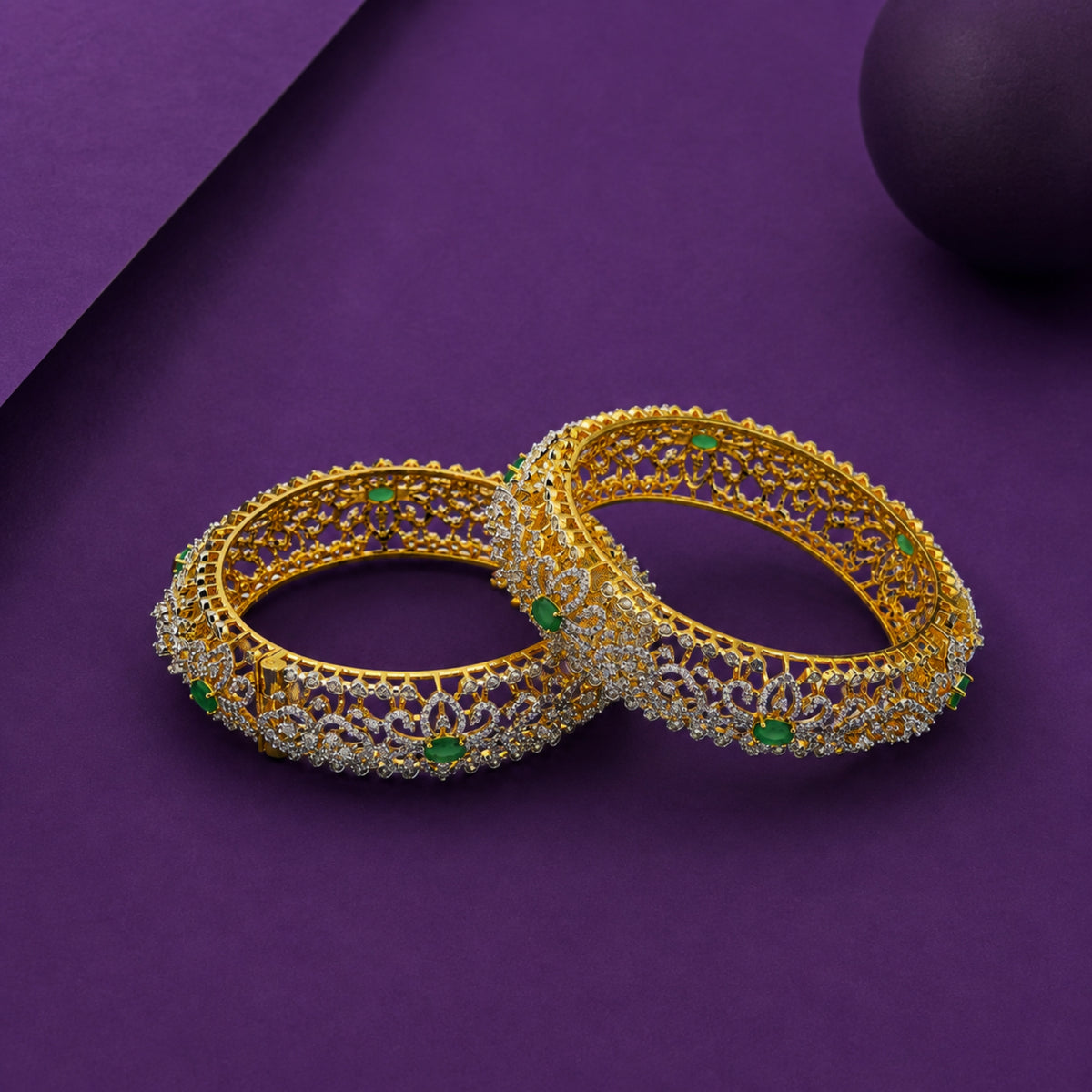 The Mayura Kundan 925 Silver Gold Plated Bangles (pair)