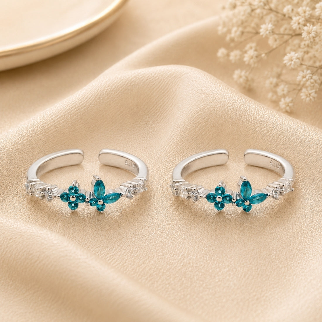 Ocean Breeze Butterfly Silver Toe Rings