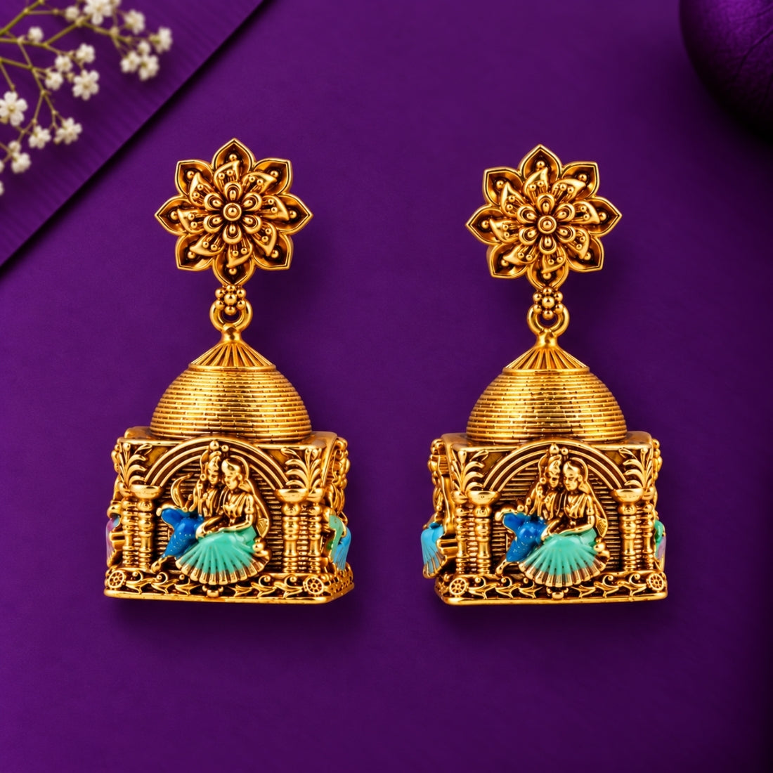The Radha Krishna Mandapam Meenakari Jhumkas