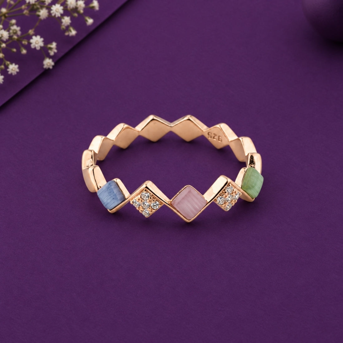 Dainty Chevron Mosaic 925 Silver Ring