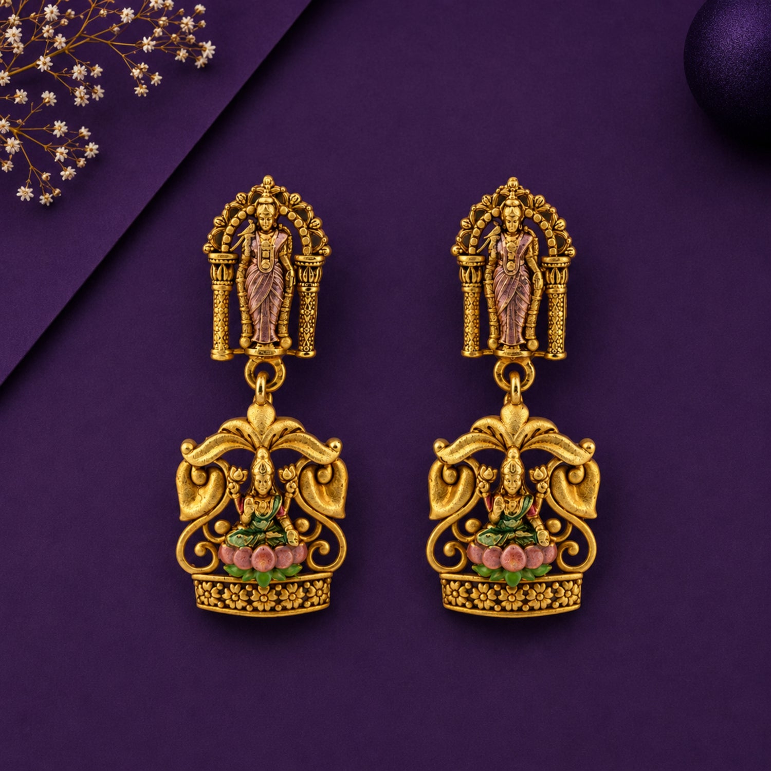 The Gajalakshmi Mandapam Heritage Drops (Gold-Plated 925 Sterling Silver)