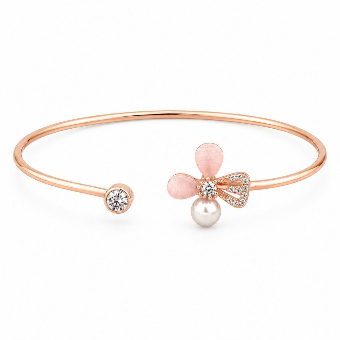 925 Rose Gold Plated Silver Pearl & Peach Blossom Kada