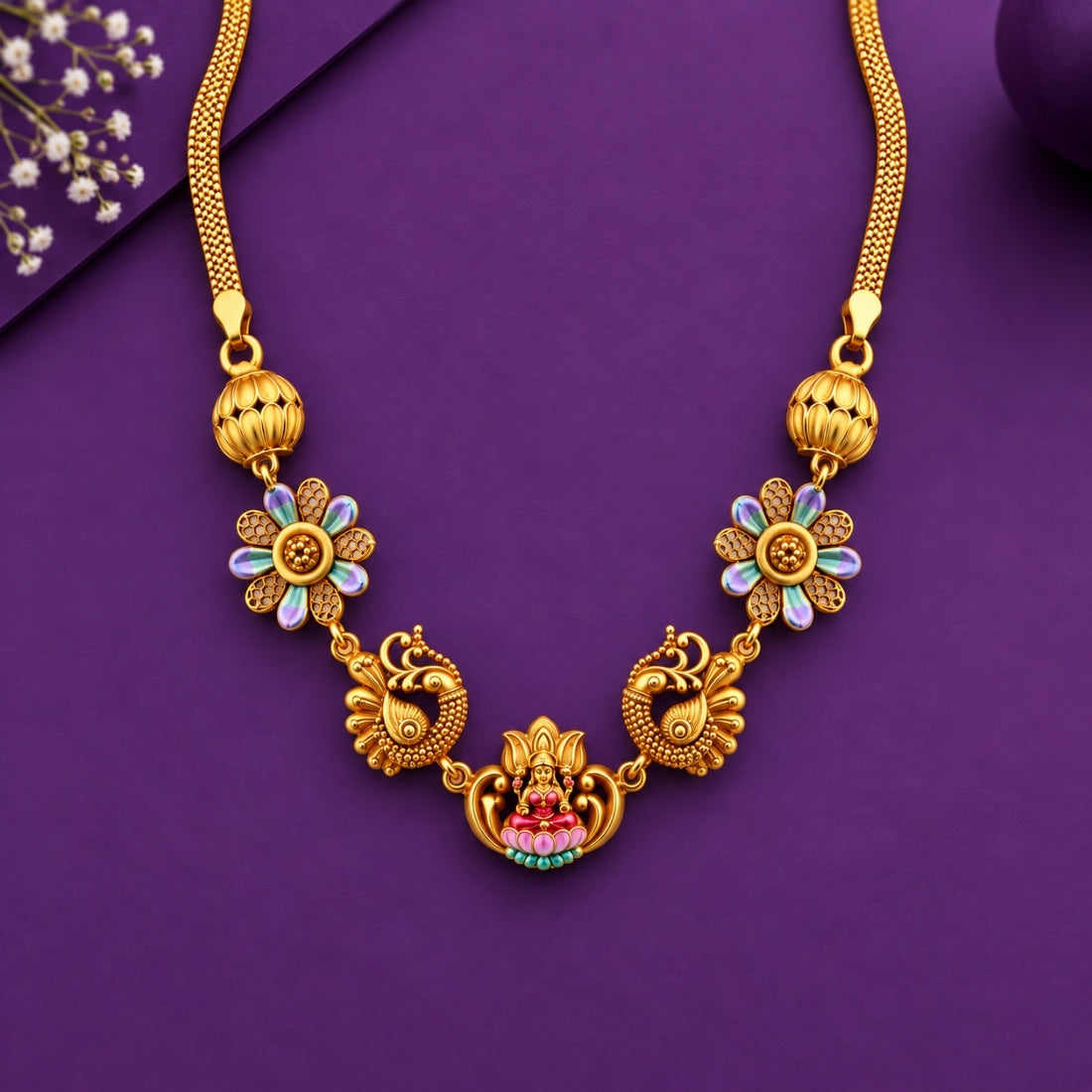 The Sacred Lotus & Pastel Mayur Necklace