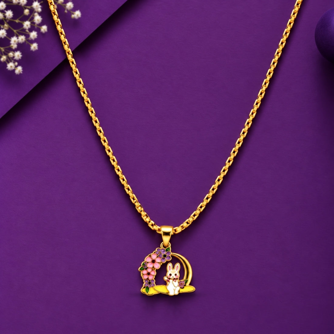 Midnight Blossom Bunny Pendant Chain
