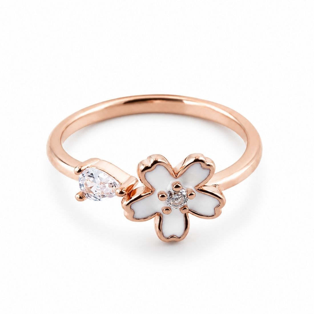 Rose Gold Sakura Enamel 925 Sterling Silver Ring