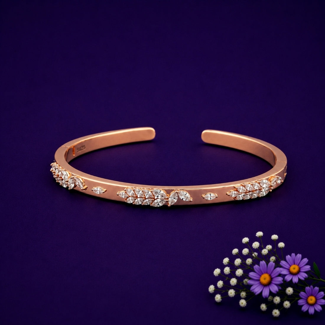 925 Rose Gold Plated Silver Shimmering Wheat Laurel Kada