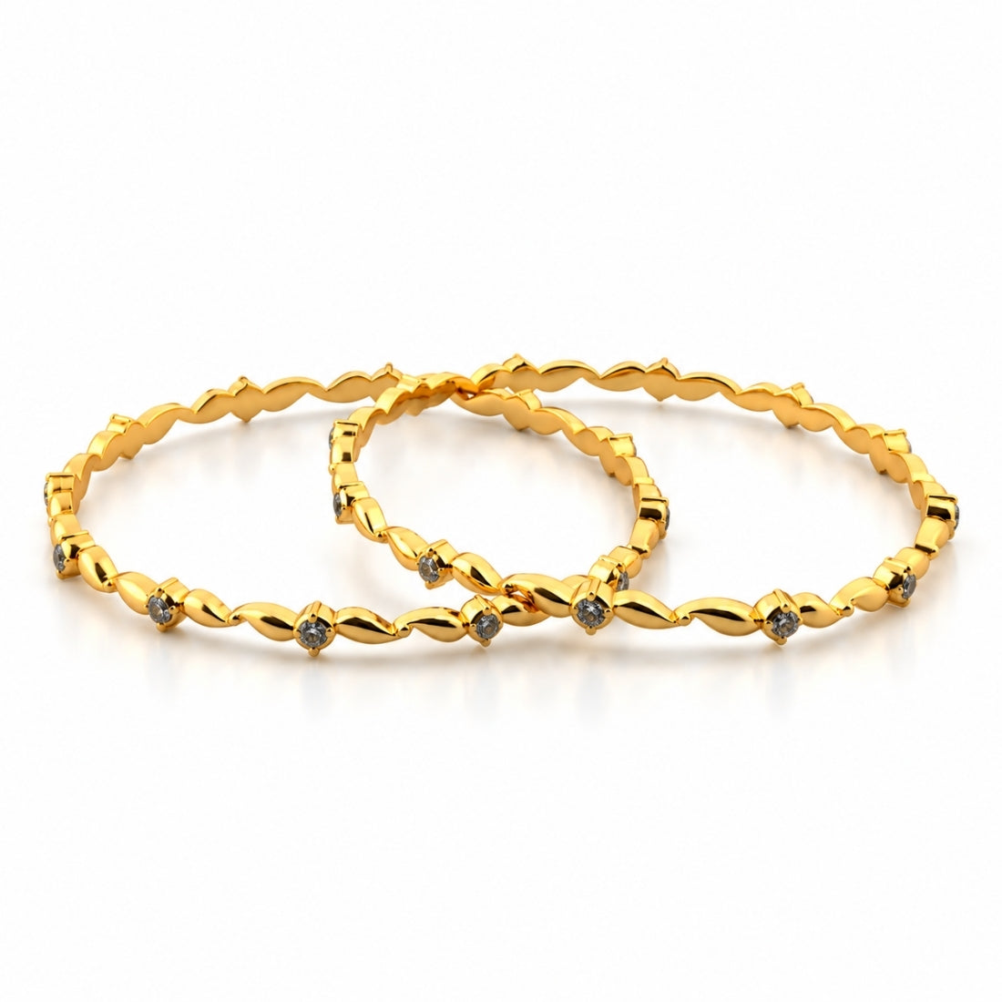 The Regal Marquise Link Solitaire Bangles (Set of 2 in 925 Sterling Silver with Premium 24K Gold Polish)