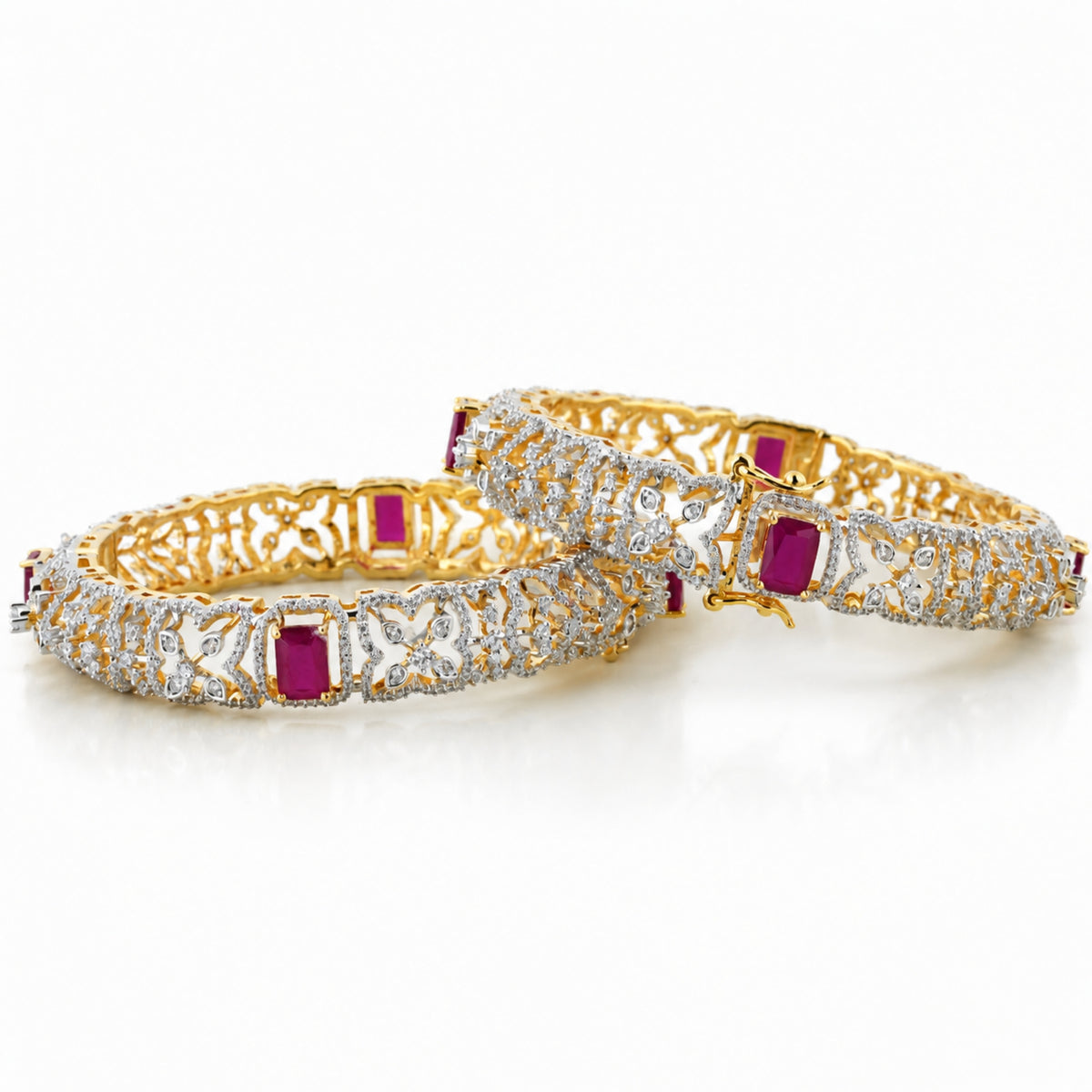 The Rajkumari Ruby 925 Silver Gold Plated Kada Bangles