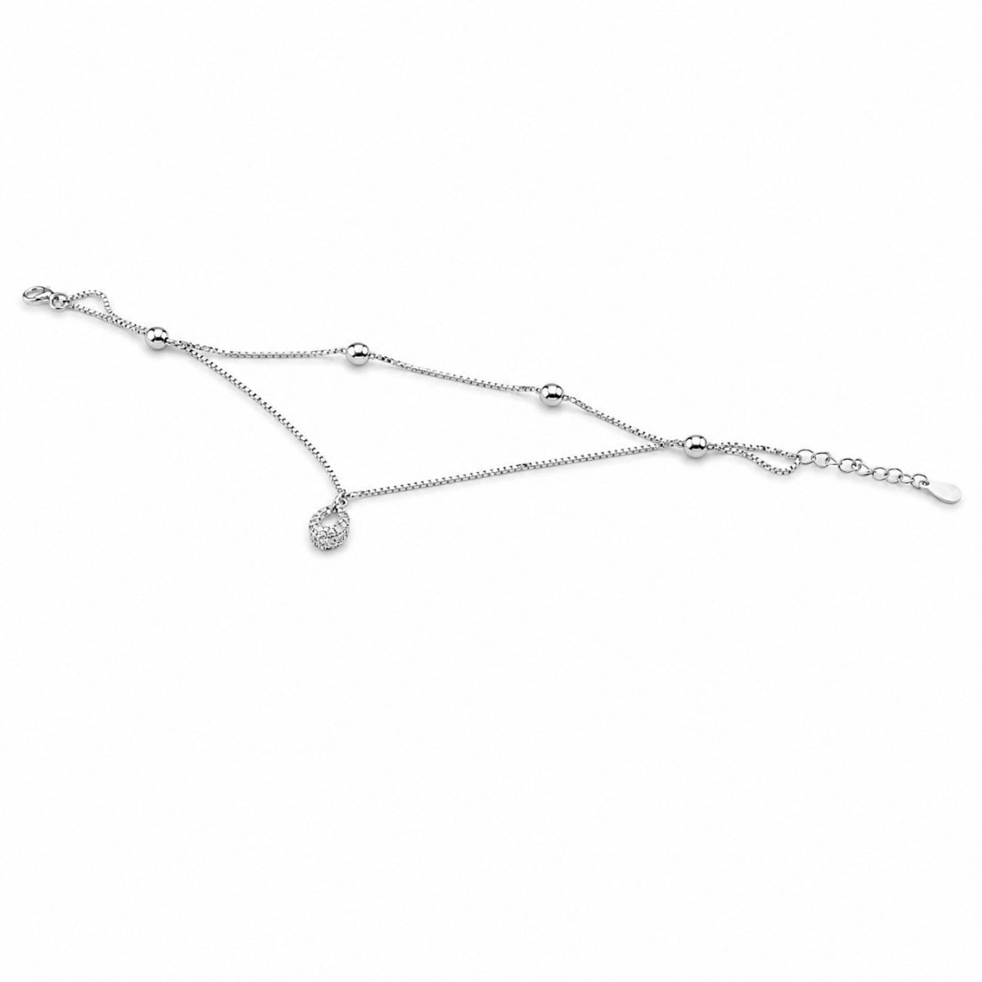 The Dewdrop & Silver Bead Layered 925 Silver Bracelet