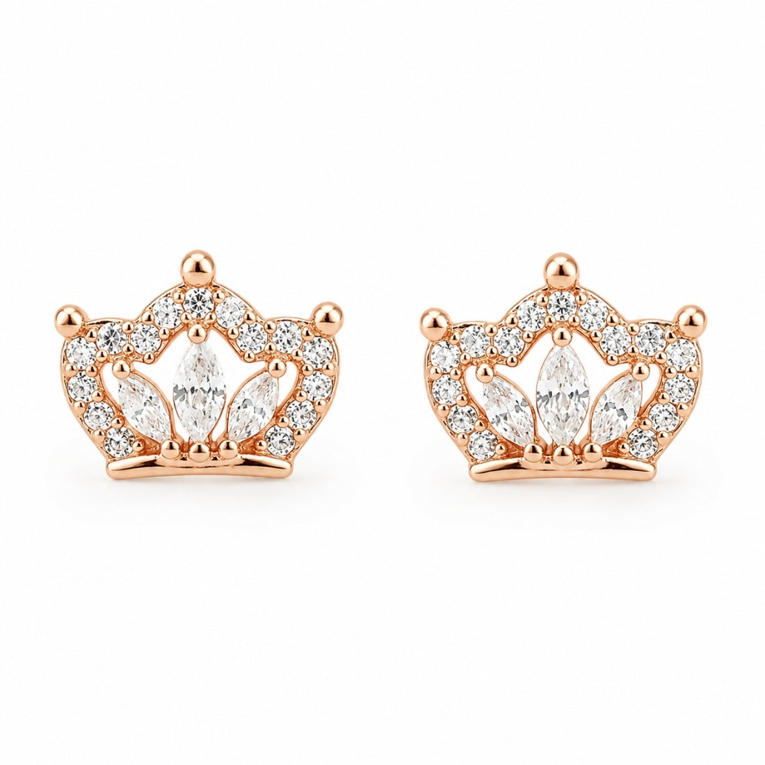 Rose Gold Royal Tiara Lotus Stud Earrings
