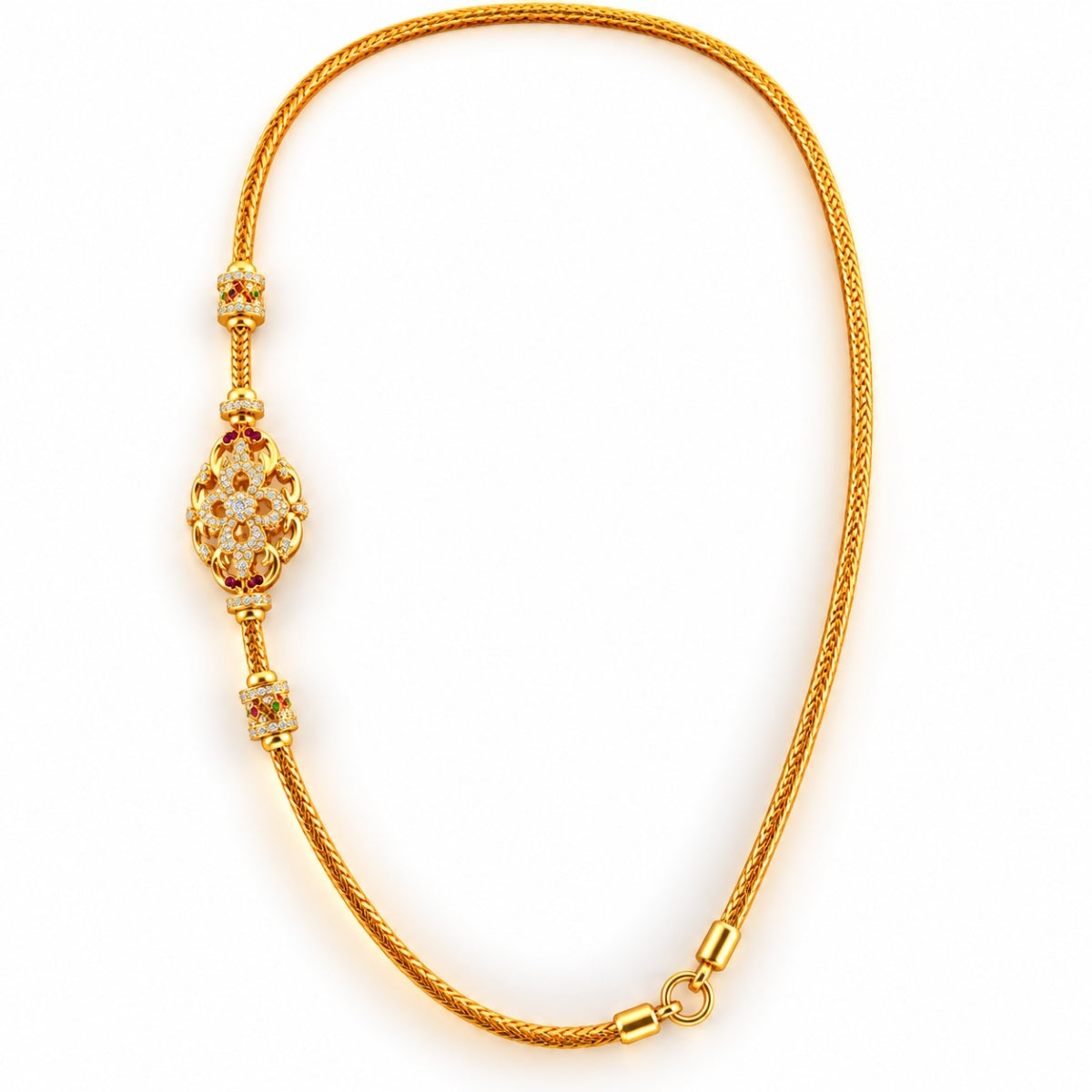 Geometric Floral Filigree 925 Sterling Silver Gold Plated Thali Chain
