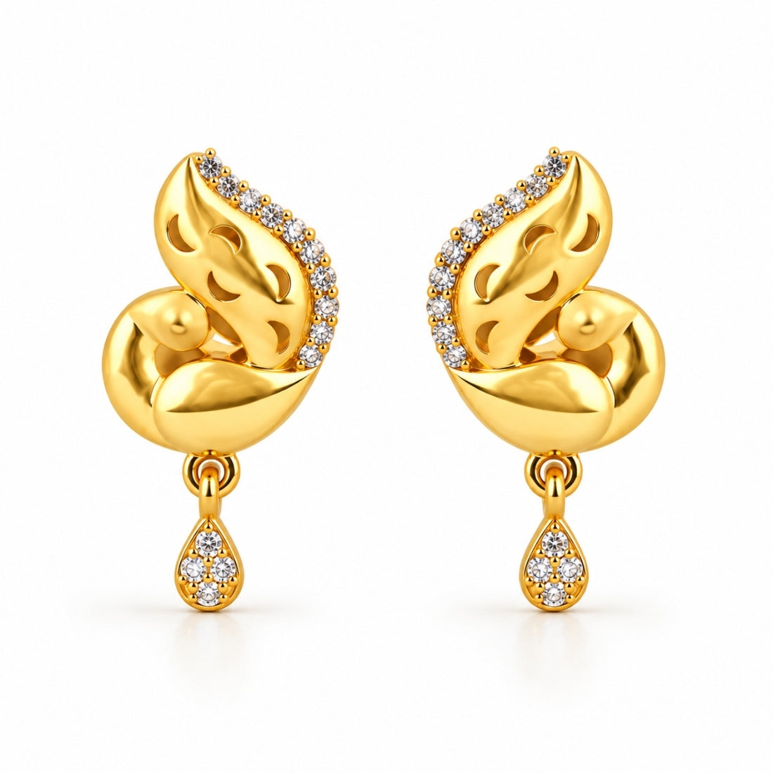 Mayur Swirl 925 Sterling Silver Crystal Peacock Drop Earrings