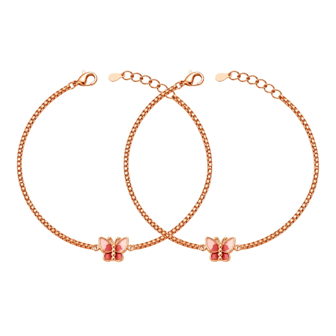 The Blush Blossom Rose Gold Silver Anklet Pair