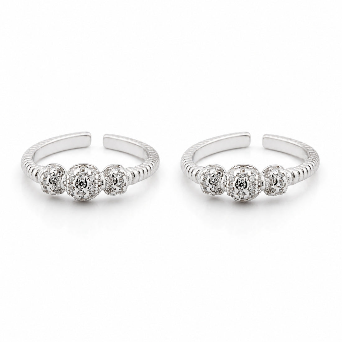 Shimmering Orbs Textured Silver Toe Rings