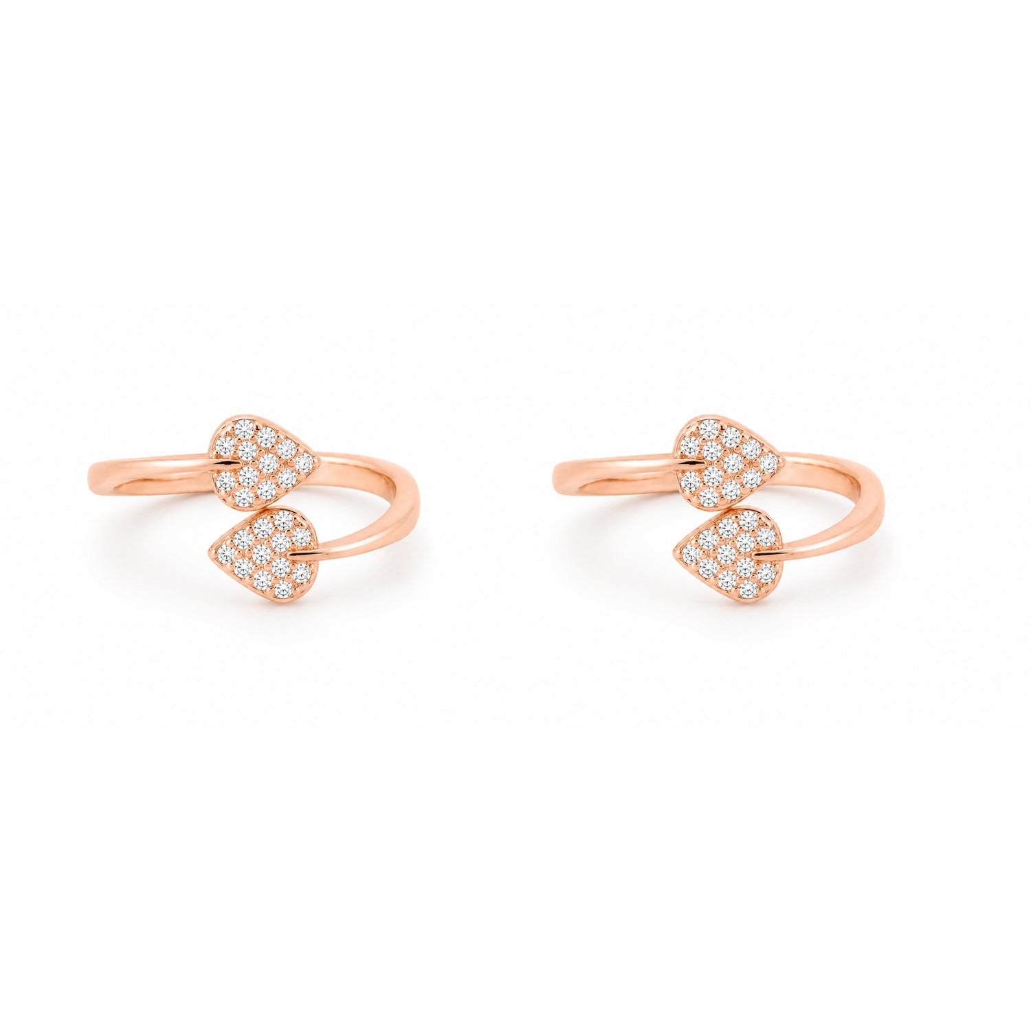 Bypass Twin Heart Pave Rose Gold Adjustable Toe Ring