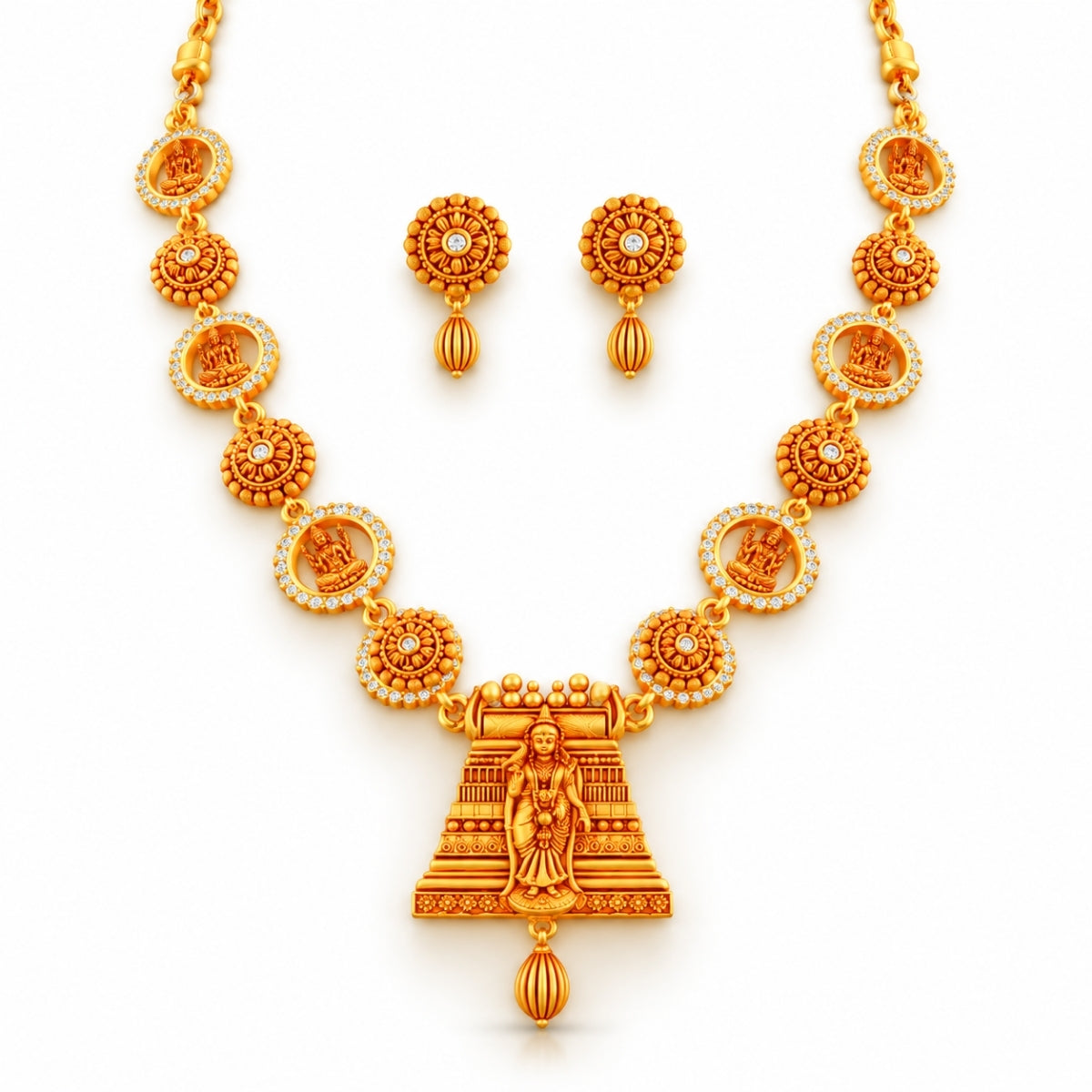 Sacred Gopuram Heritage 925 Silver Necklace Set