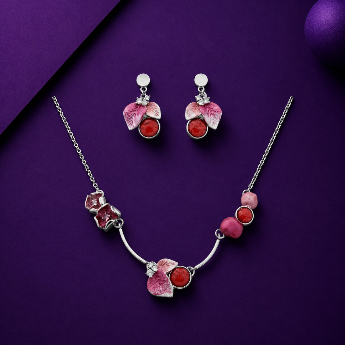 Scarlet Mosaic & Asymmetrical Enamel Choker Set