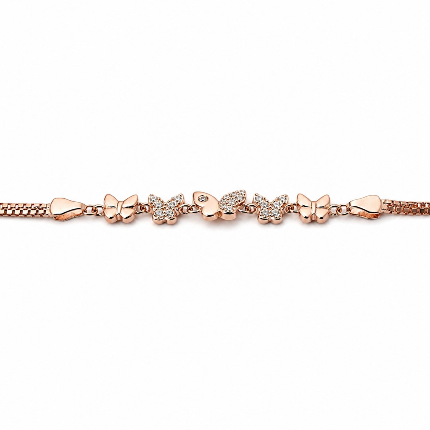 Fluttering Hearts Rose Gold 925 Silver Anklet