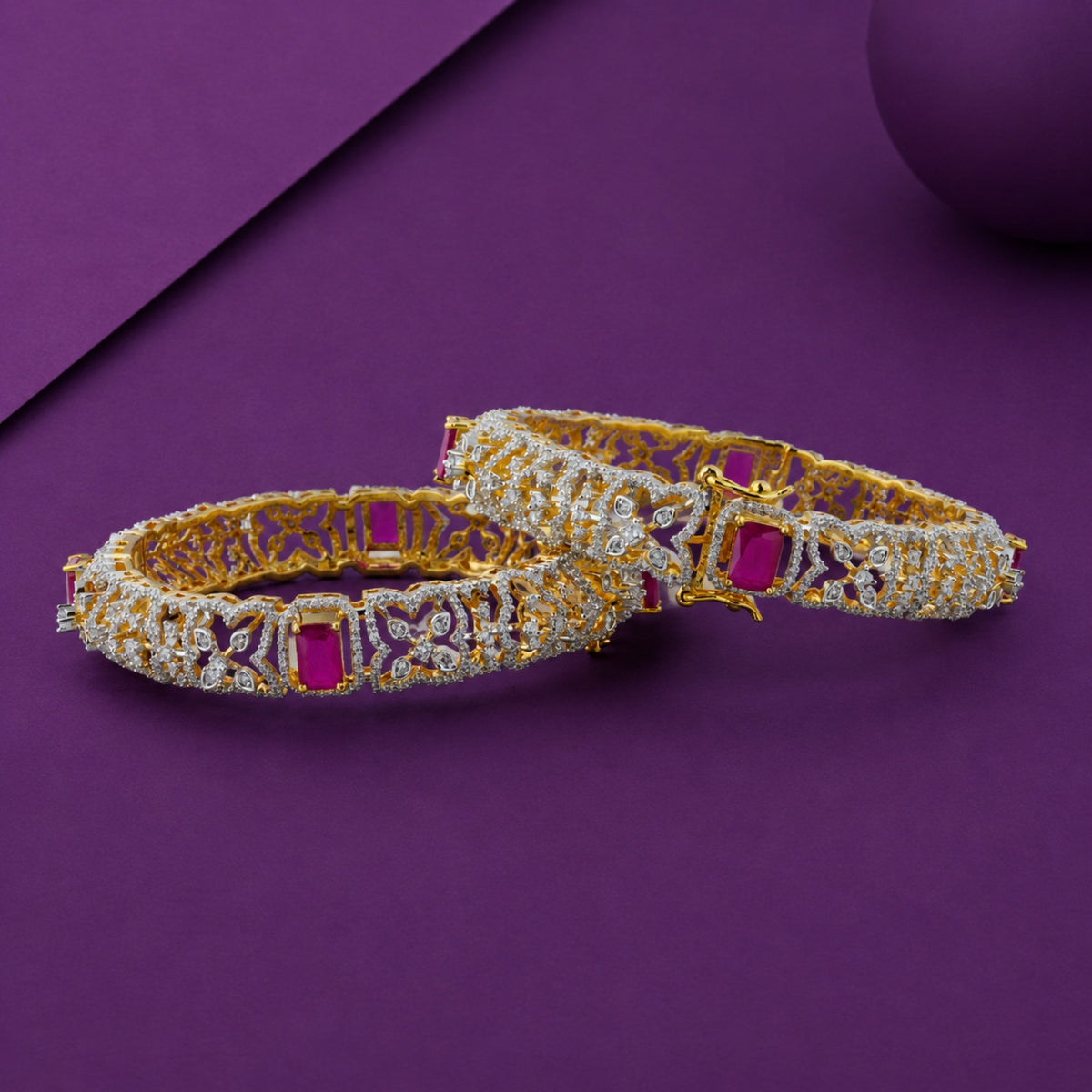 The Rajkumari Ruby 925 Silver Gold Plated Kada Bangles