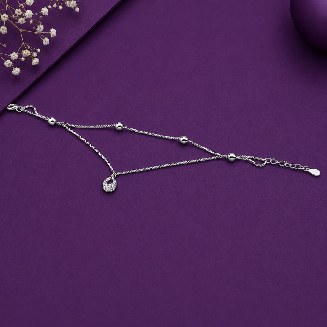 The Dewdrop & Silver Bead Layered 925 Silver Bracelet