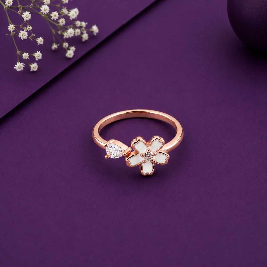 Rose Gold Sakura Enamel 925 Sterling Silver Ring